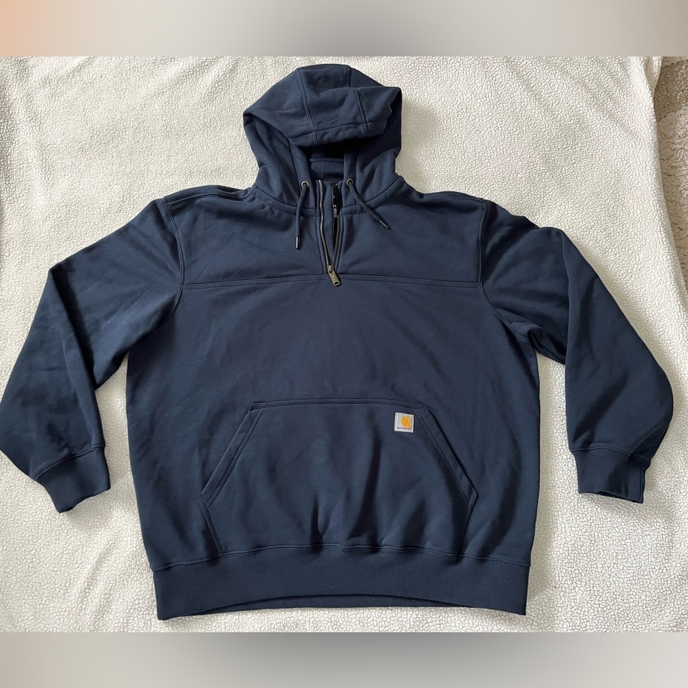 NWOT Carhartt Men's Navy Blue Quarter Zip Pullover Hoodie, Size 2XL